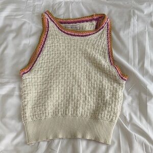 Sincerely Jules Cream Knit Crop Top with Colorful Trim